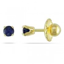 Blue Sapphire Round Solitaire Stud Earrings in 14k Yellow Gold 0.20ct