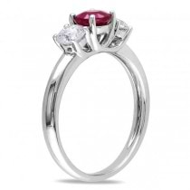 Ruby & Diamond Three Stone Engagement Ring in 14k White Gold (1.10ct)