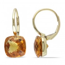 Cushion Cut Madeira Citrine Drop Earrings in 14k Yellow Gold (8.00ct)
