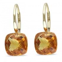 Cushion Cut Madeira Citrine Drop Earrings in 14k Yellow Gold (8.00ct)