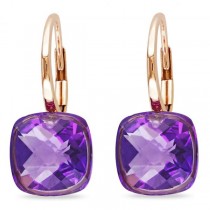 Cushion Cut Purple Amethyst Drop Earrings in 14k Rose Gold (7.00ct)