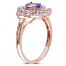 Oval Tanzanite & Diamond Flower Fashion Ring in 14k Rose Gold (0.60ct)