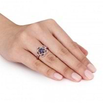 Blue Sapphire & Diamond Flower Fashion Ring in 14k White Gold (0.70ct)