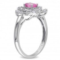 Pink Sapphire & Diamond Flower Fashion Ring in 14k White Gold (0.60ct)