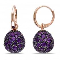 Purple Amethyst Ball Cluster Earrings Leverbacks 14k Rose Gold 0.60ct