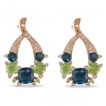 London Blue Topaz & Peridot Drop Earrings in 14k Rose Gold (2.70ct)