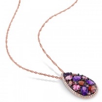 Multi-Gemstone and Diamond Pendant Necklace in 14k Rose Gold (2.60ct)