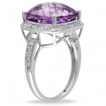 Purple Amethyst & Halo Diamond Cocktail Ring in 14k White Gold 7.10ct