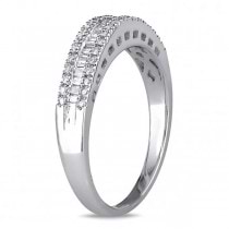 3 Row Baguette & Round Diamond Wedding Band in 14K White Gold (0.25ct)