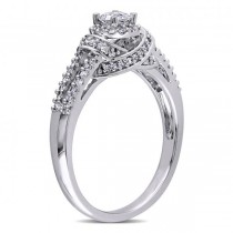 Halo Diamond Engagement Ring w/ Side Stones in 14k White Gold (0.50ct)