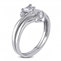 Trilliant Cut Three Stone Diamond Bridal Ring Set 14k W. Gold 0.33ct