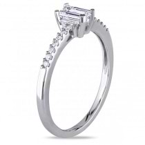 Emerald Cut Diamond Engagement Ring w/ Side Stones 14k W. Gold 0.50ct