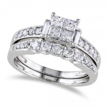 Princess Cut Diamond Bridal Set w/ Side Stones 14k White Gold (1.00ct)