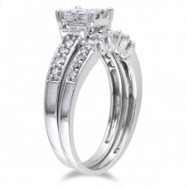 Princess Cut Diamond Bridal Set w/ Side Stones 14k White Gold (1.00ct)