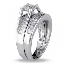 Bridal Ring Set with Princess Cut Diamonds 14k White Gold (1.00ct)