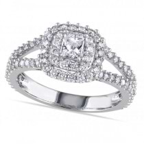 Double Halo Princess Cut Diamond Engagement Ring 14k White Gold 1.00ct