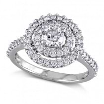 Round Diamond Double Halo Engagement Ring 14k W. Gold 1.00ct