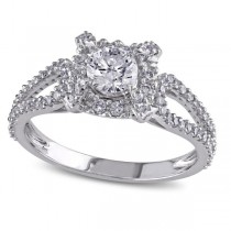 Halo Diamond Engagement Ring w/ Split Shank in 14k White Gold (1.00ct)