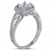 Halo Diamond Engagement Ring w/ Split Shank in 14k White Gold (1.00ct)