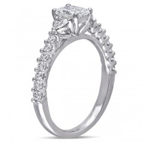 Radiant Cut Diamond Engagement Ring w/ Side Stones 14k W. Gold 1.00ct