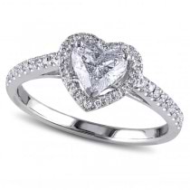 Heart Shaped Lab Grown Diamond Halo Engagement Ring in 14k White Gold (1.00ct)