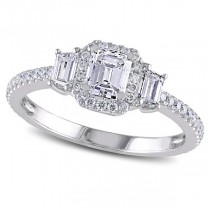 Emerald Cut Diamond Halo Engagement Ring in 14k White Gold (1.20ct)