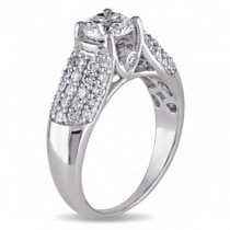 Round Diamond Engagement Ring w/ 5 Row Accents 14k White Gold (1.25ct)