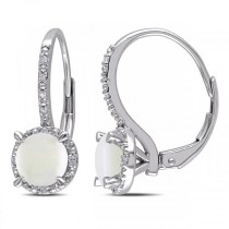 Opal & Diamond Drop Earrings with Leverbacks Sterling Silver (1.16ct)