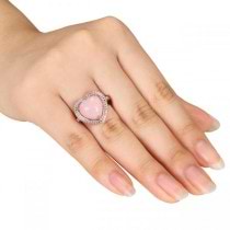 Pink Opal & Diamond Heart Shaped Ring in Sterling Silver (4.27ct)