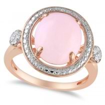 Round Pink Opal Ring w/ Diamond Side Stones Sterling Silver (2.04ct)