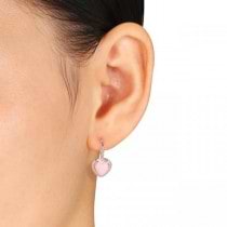 Pink Opal & Diamond Heart Earrings in .925 Sterling Silver (5.05ct)