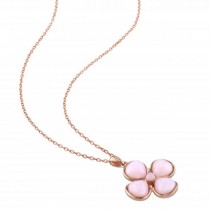 Pink Opal Flower Design Pendant Necklace .925 Sterling Silver (5.70ct)