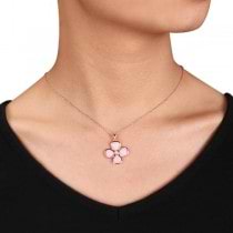 Pink Opal Flower Design Pendant Necklace .925 Sterling Silver (5.70ct)
