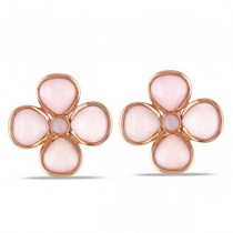 Bezel Set Pink Opal Flower Stud Earrings in Sterling Silver (11.40ct)