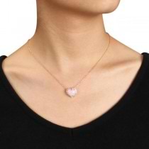 Pink Opal & Diamond Heart Pendant Necklace in Sterling Silver (3.46ct)