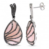 Pink Opal & Black Diamond Drop Earrings in Sterling Silver (36.25ct)