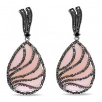 Pink Opal & Black Diamond Drop Earrings in Sterling Silver (36.25ct)