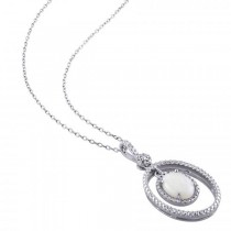 Oval White Opal & Diamond Pendant Necklace Sterling Silver (1.05ct)