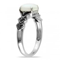 White Opal Ring w/ Black Diamond Side Stones Sterling Silver (1.35ct)