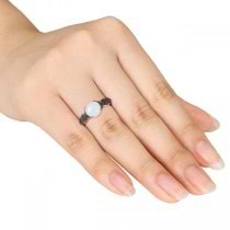 White Opal Ring w/ Black Diamond Side Stones Sterling Silver (1.35ct)