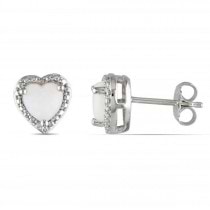 White Opal Solitaire Heart Stud Earrings in Sterling Silver (2.44ct)