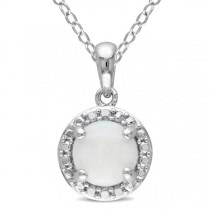 Round White Opal Solitaire Pendant Necklace Sterling Silver (1.00ct)