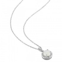 Round White Opal Solitaire Pendant Necklace Sterling Silver (1.00ct)