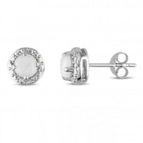 Round White Opal Solitaire Stud Earrings in Sterling Silver (0.66ct)