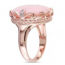 Oval Shaped Pink Opal & Diamond Fashion Ring in Sterling Silver 9.02ct