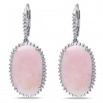 Prong Set Oval Shaped Pink Opal Drop Earrings Sterling Silver 20.88ct