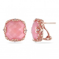 Cushion Cut Pink Opal & Diamond Stud Earrings Sterling Silver 16.53ct