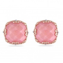 Cushion Cut Pink Opal & Diamond Stud Earrings Sterling Silver 16.53ct