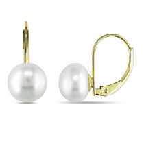 Cultured Freshwater White Pearl Drop Earrings 14k Y. Gold 8-8.5mm