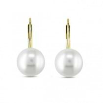 Cultured Freshwater White Pearl Drop Earrings 14k Y. Gold 8-8.5mm